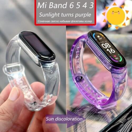Discoloration Watch Band For Xiaomi Mi Band 3 4 5 6 Silicone Transparent Strap Color Changing By Light Replacement Wristband