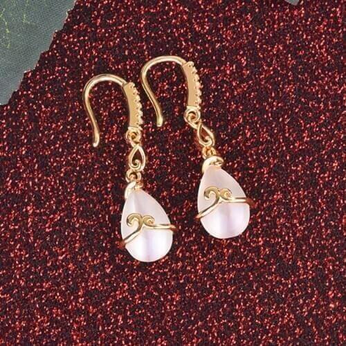 Luxury Womens Water Drop Earrings Gold Plated Inlay Pink Gems Crystal Dangle Earrings Bridal Wedding Jewelry Party Gifts