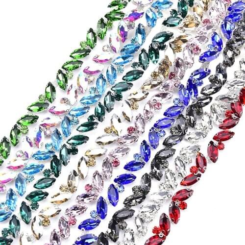 Bling Rhinestone Trims Crystal Flower Chain Sew On Sparkly Horse Eye Diy Clothing Decoration Bridal Costume High-Heeled Sandals