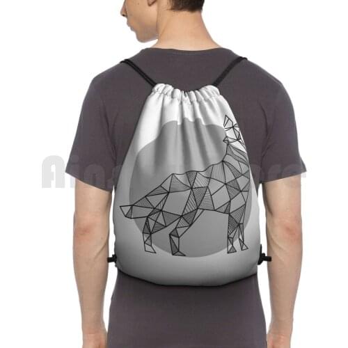 Howling Wolf Geometric Backpack Drawstring Bags Gym Bag Waterproof Geometric Wolf Wolf Animal Minimalist Wolf Wildlife