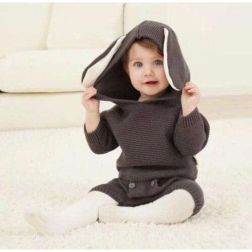 Knitting Boys Suit Winter Spring Kids Sweaters Set Girls Clothes Fashion Big Ears Rabbit Shaped Pullover+Short 2pcs Clothing Set