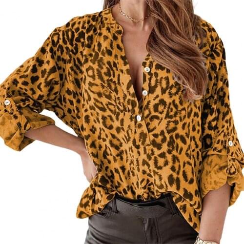 2021 Spring Plus Size Women Fashion Long Sleeve Stand Collar Buttons Leopard Print Office Shirt Elegant Office Lady Blouse