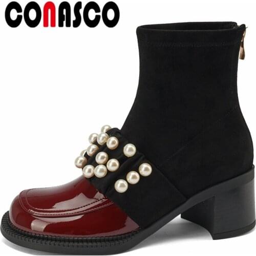 CONASCO Vintage Elegant Women Ankle Boots Autumn Winter Warm Wedding Party Causal Prom Office Boots High Heels Shoes Woman