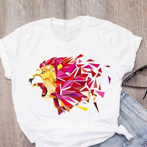 Women Short Sleeve Lady Tops Tshirt Ladies Womens Graphic Female Tee TShirt Cool Lion Head Design T-Shirt With Colorful T-Shirt