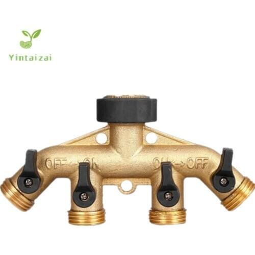 1PC 4 Way Brass Tap Adaptor Outlet Hose Valve Manifold Hose Splitter Tap Adaptors Washers Hose End Fittings Garden Watering