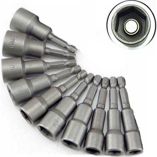10PCs 1/4inch Diameter 6mm-19mm Hex Shank Bit Socket Magnetic Set Drill Bit Tool