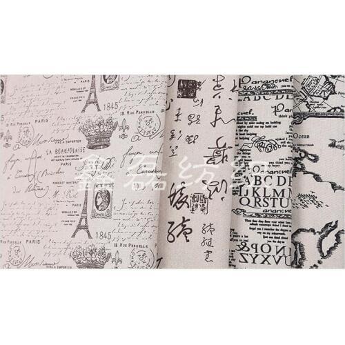 100x150cm English and Chinese word Cotton Linen Sewing Fabric for Tablecloth For Cushion DIY Sew Fabric Home Decoration