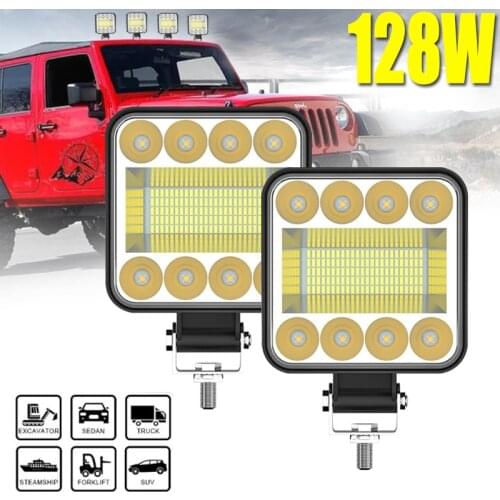 128W Car LED Bar Worklight 4" Offroad Work Light 12V Light Fog Lamp 4x4 LED Tractor Headlight Bulbs Spotlight for Truck ATV 4 i