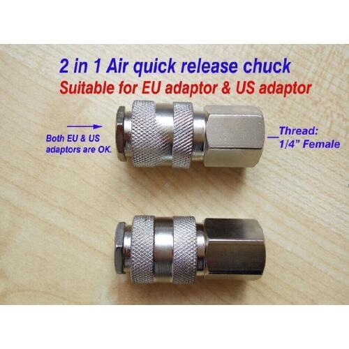 2pcs/lot 2in1 quick release chuck for air tools, suit for EU & US adaptors, quick adaptor, another end is 1/4" NPT female thread