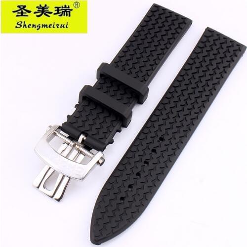 23MM black rubber strap FOR MILLE MIGLIA/GRAN TURISMO XL ALFA ROMEO diving strap with butterfly buckle strap