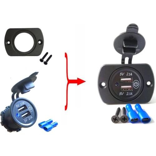 5V/2.1A Universal Dual USB Charger Adapter Motorcycle Car Cigarette Lighter Socket Outlet Plug With Plastic Single Hole Panel