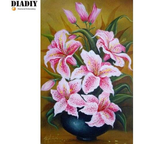 DIY diamond embroidery pink flower 5D diamond painting Cross Stitch full round Rhinestone mosaic home decoration