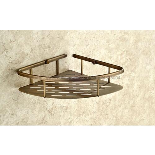Antique Brass Bathroom Accessory Corner Bath Shower Soap Tray Caddy Basket Wire Storage Rack Wall Mounted Nba520
