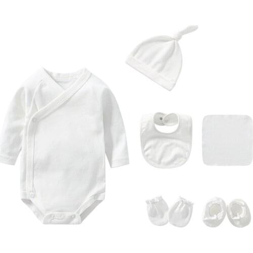 Kids Baby Girls Bodysuits white Long Sleeves cotton 8pcs Newborn hats socks gloves bibs Outfits Sets Infant Boys Clothes Sets