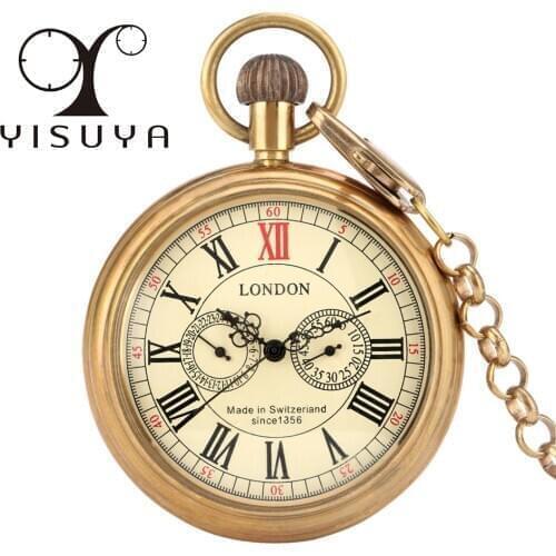 Brass Roman Numerals Display Automatic Mechanical Pocket Watch Luxury Self-winding Pendant Clock Gifts Men Women
