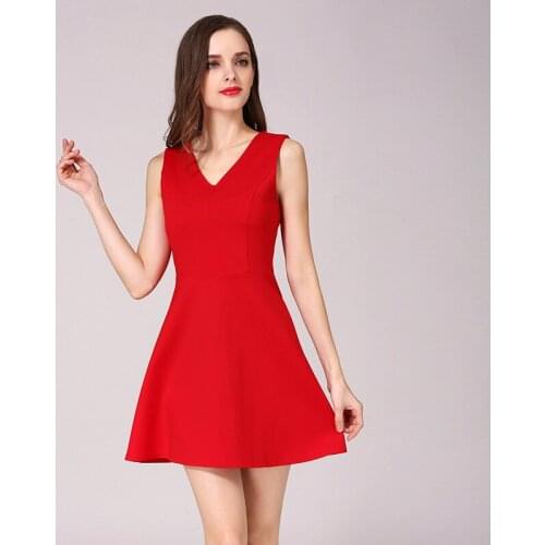 Elegant Party Summer Women Slim Dress Office Lady Bridesmaids Sexy Bodycon Dress Red Vintage Vestidos Sleeveless V-Neck Dresses