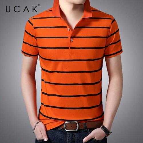 UCAK Brand Streetwear Striped Short Sleeve T-Shirts Men Clothing Summer New Arrivals Turn-Down Collar Casual T Shirt Homme U5439