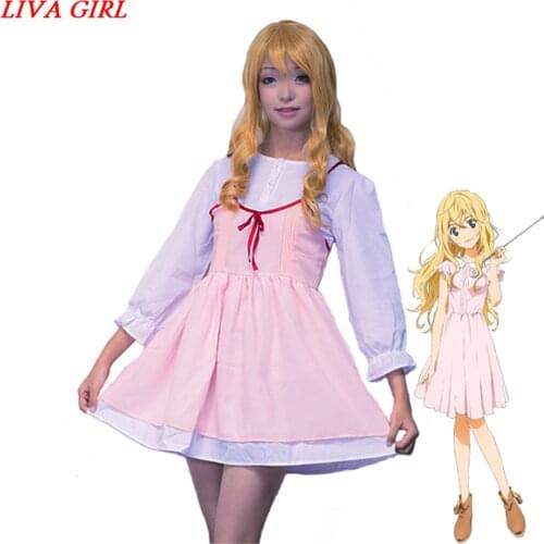 Liva girl Anime Your Lie in April Cosplay Kaori Miyazono First episode Adult Pink Dress Girls Cosplay Costumes