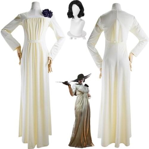 Biohazard Alcina Dimitrescu Cosplay Costume Game White Dress Uniform Full Set Biohazard Dimitrescu Role Play Halloween Party