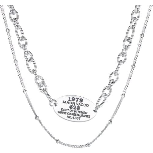 Kpop Y2k Layered Chains Nameplate Pendants Womens Necklaces Vintage Grunge Stainless Steel Choker Jewelry On The Neck Necklaces
