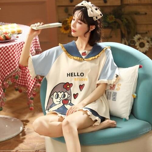 Summer Sweet Girl Pajamas Cute Princess Round Neck Bow Pjs with Pocket Short Sleeve Shorts Cotton Cartoon Girl Homewear