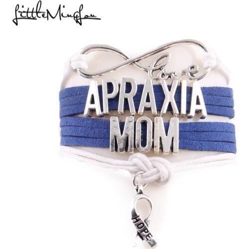 Little MingLou Infinity love apraxia mom Bracelet Ribbon hope Charm Awareness leather men bracelets & bangles for Women jewelry