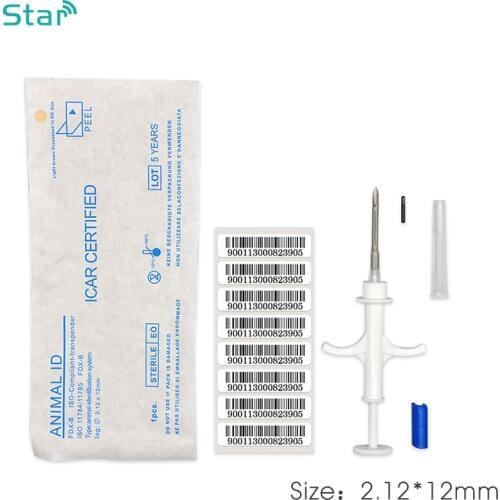 ISO11784 FDX-B 2.12x12mm cat dog microchip animal syringe ID implant pet chip needle vet RFID injector PIT tag for dog cat fish