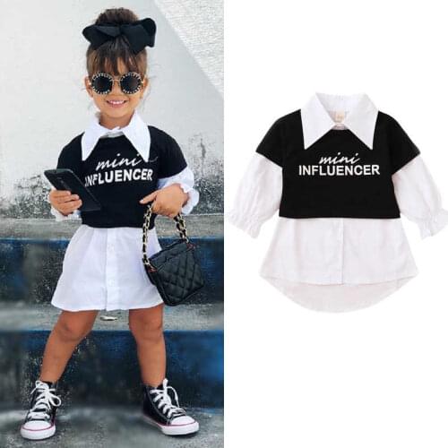 2Pcs Fashion New Autumn Toddler Baby Girls Outfist Set Solid Long Sleeve Shirts Dress+Letter Print Tops Kids Baby Girls Clothes