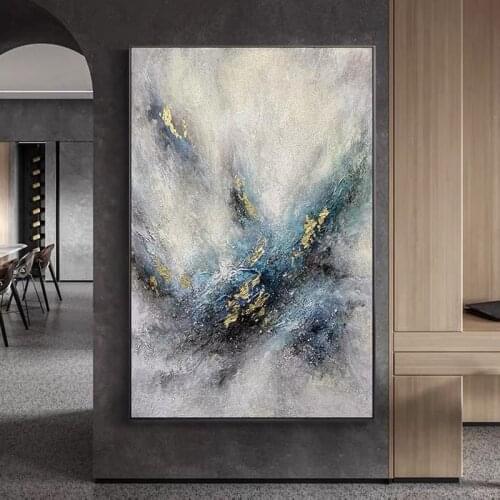 Wall painting Hand painted Blue foil Gold Oil painting Marble Texture Canvas Paintings Wall Art Living Room Interior Home Decor
