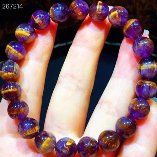 Genuine Natural Purple Cacoxenite Auralite 23 Purple Bracelet 9.3mm Women Beads Gold Rutilated Quartz Canada AAAAAA