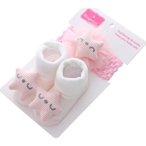 Baby Socks Floor Non-slip Cotton Cartoon Doll socks and headband Baby Girls Boys Soft Cute Boots