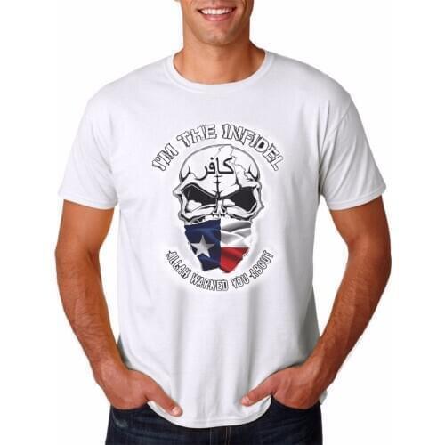 New Fashion T Shirt Graphic Letter custom printed I'm Allah Warned You Army Marines Skull Texas Flag custom printed T-shirt