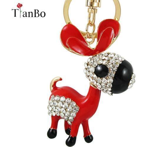 TianBo Red Enamel Donkey HandBag Pendant Clear Crystal Keyrings Keychains For Car Purse Bag Buckle Party Gift Key chains Holder
