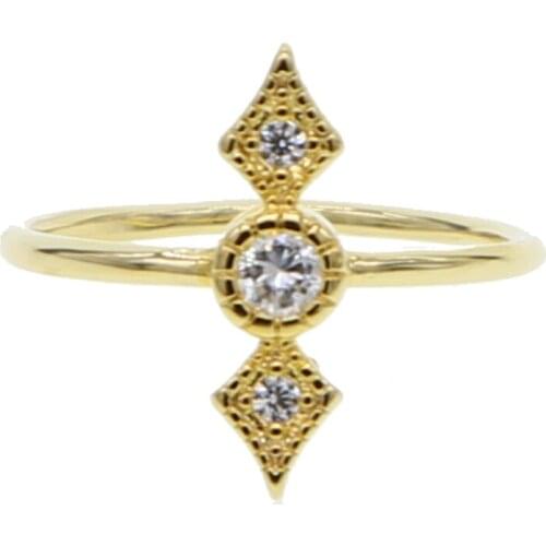 Simple delicate jewelry girl women gift size 6 7 gold filled three stone spike bar design geometric skinny minimal ring