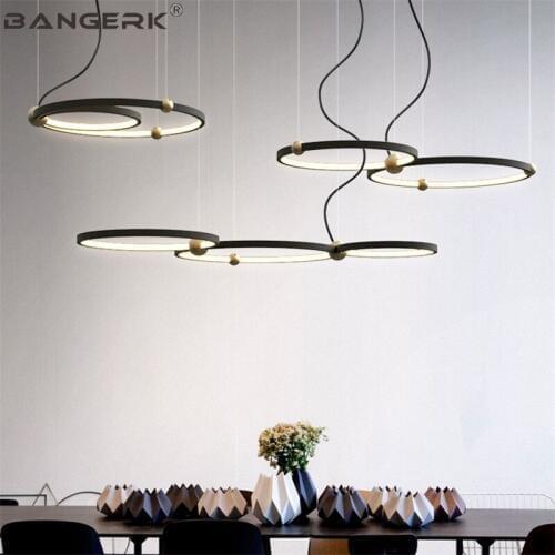 Simple Modern LED Pendant Light Lamps Creative Ring Droplight Iron Acrylic Home Decor Hanging Lamp Indoor Lighting Fixtures