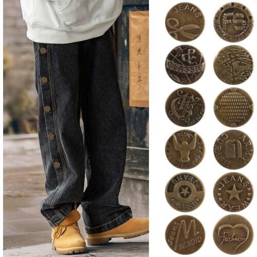 Retro Detachable Jeans Buttons Pants Bronze Denim Buttons Iron Threaded Buttons No Sewing Required Easy to Use Without Tools