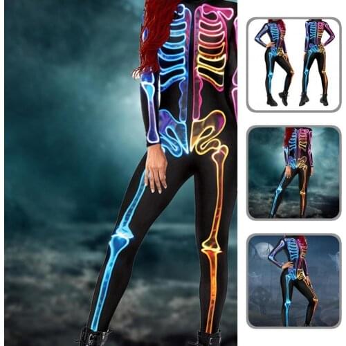 O Neck 4 Sizes Realistic 3D Print Skeleton Festival Jumpsuit for Party