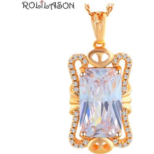 ROLILASON brand design Amazing Trendy White Zircon Gold Tone Fashion Jewelry Pendant for Lover Birthday Gift LNS638