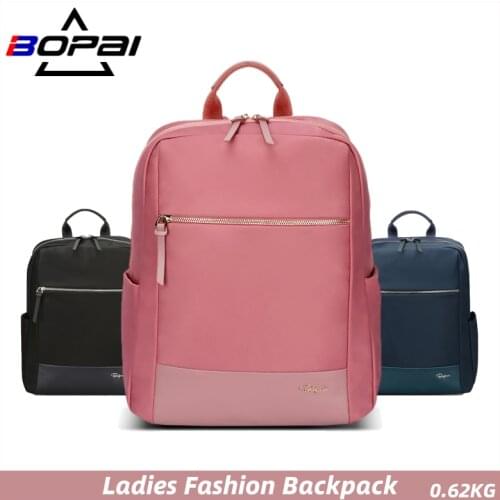 BOPAI Womens Backpack Girl Fashion Pink Waterproof Female 14 Inch Laptop Backpacking Travel School Bag Teenager Backpack Bags