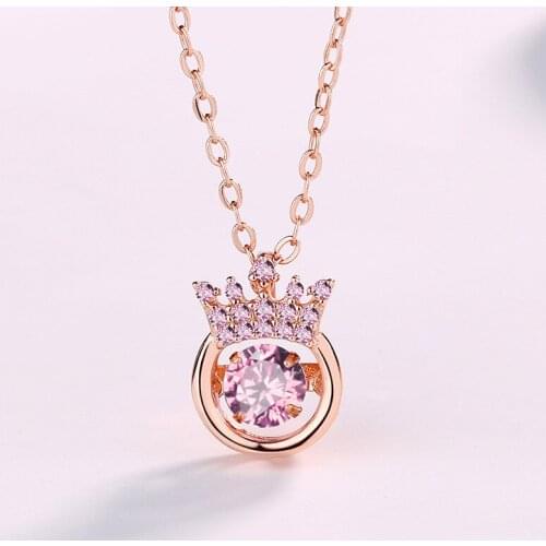 S925 Sterling Silver Crown Smart Necklace Korean Fashion Beating Heart Pendant Jewlery