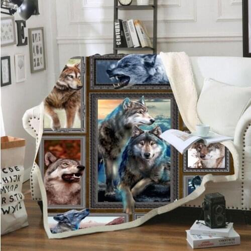 Put Together Wolf 3D Printed Sherpa Blanket Couch Quilt Cover Travel Bedding Velvet Plush Throw Fleece Blanket Bedspread