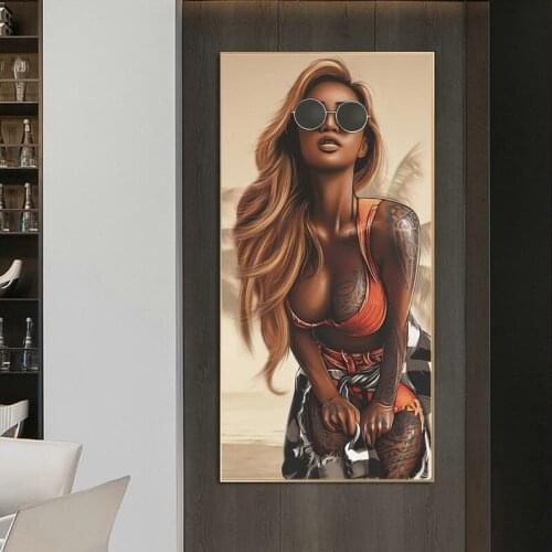 Modern Poster Sexy Tattooed Dark Skin Woman Canvas Painting Wall Art Pictures Print For Living Room Decorative Home Decor