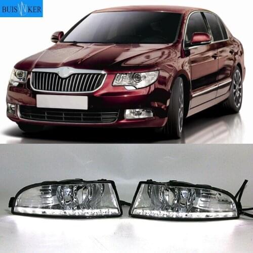For Skoda Superb 2010 - 2013,Super Brightness Waterproof ABS Car DRL 12V LED Daytime Running Light With Fog Lamp Cover