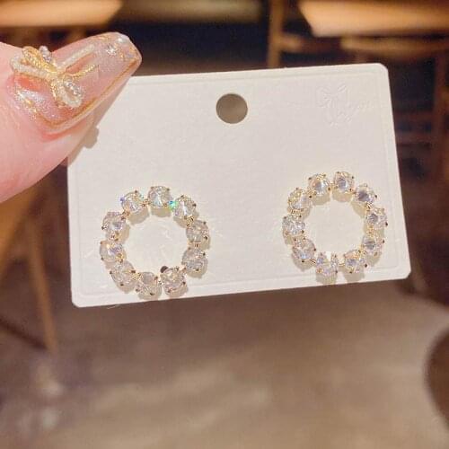 Sparkling Zircon Round Circle Stud Earrings Delicate New Fashion Jewelry Simple Classic bijoux