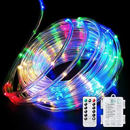 LED Rope Lights Battery Operated String Lights 40FT 120 LEDs 8 Modes Fairy Lights with Remote Timer Outdoor Decoration