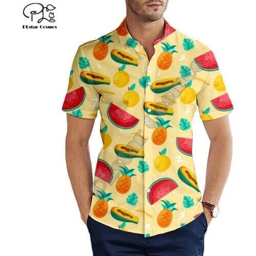 PLstar Cosmos Hawaiian Beach Shirts Fruit Food NewFashion Pullover 3DPrint Summer Funny Collar Shirt Short Sleeve Casual Tees N5