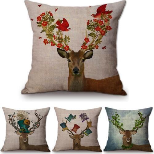 2018 Spring European Nordic Floral Deer Bird Home Decorative Pillow Case Office Decoration Cotton Linen Sofa Chair Cushion Cover