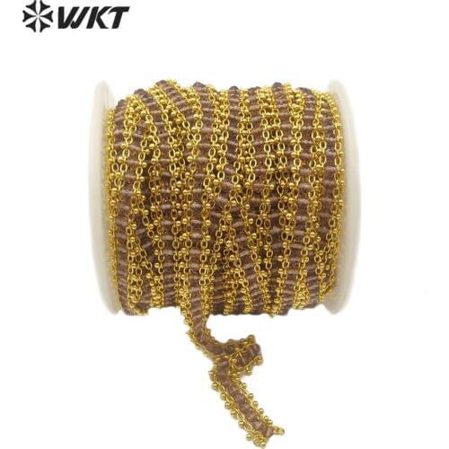 WT-RBC121 WKT Natural Stone Rosary Chain 3mm Brown Crystal Beads Brass Rosary Chain 5 Meter For Women Stylish Jewelry Making