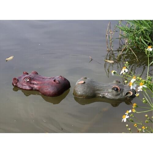 [YL] Swimming pool Floating water hippo Statue Outdoor Garden Pond Decorative Resin animal Sculpture Home Decor Ornament