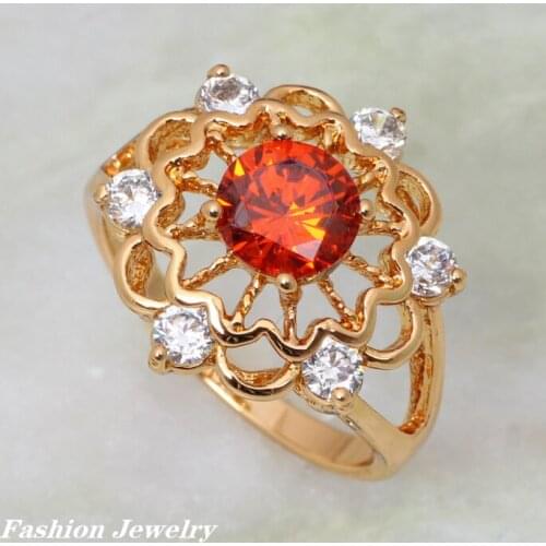 Austrian crystal jewelry Elegant red stone ring Fashion jewelry Gold Rings size 5.5 6 6.5 7 7.5 Free Shipping AR357
